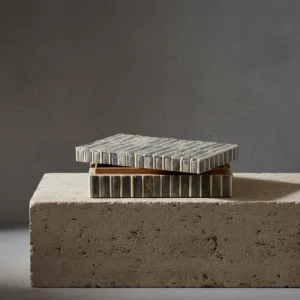 modern grey stripe bone inlay box inspired by minimalist japandi interiors