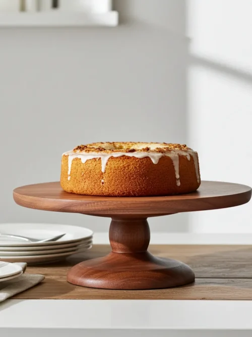 Mango wooden round cake stand with 12 inch top and 4.5 inch height