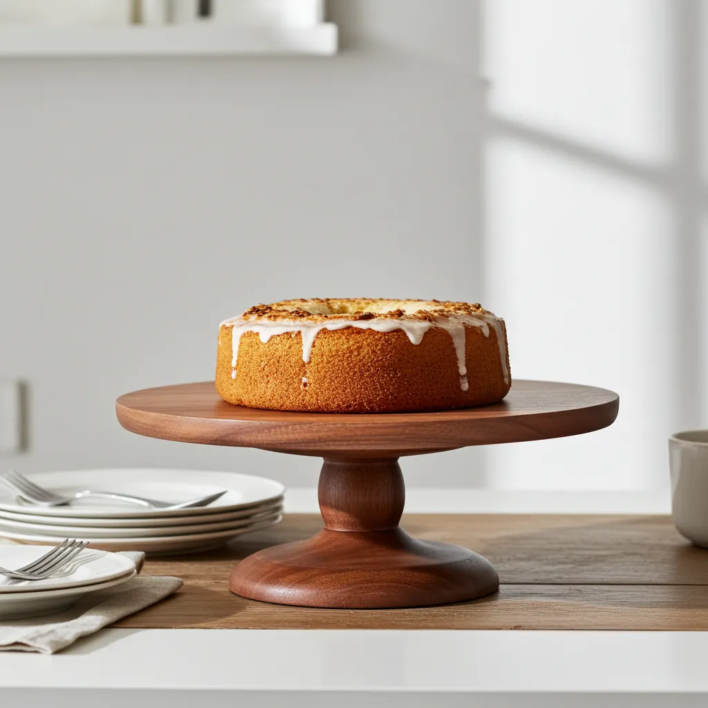 Mango wooden round cake stand with 12 inch top and 4.5 inch height