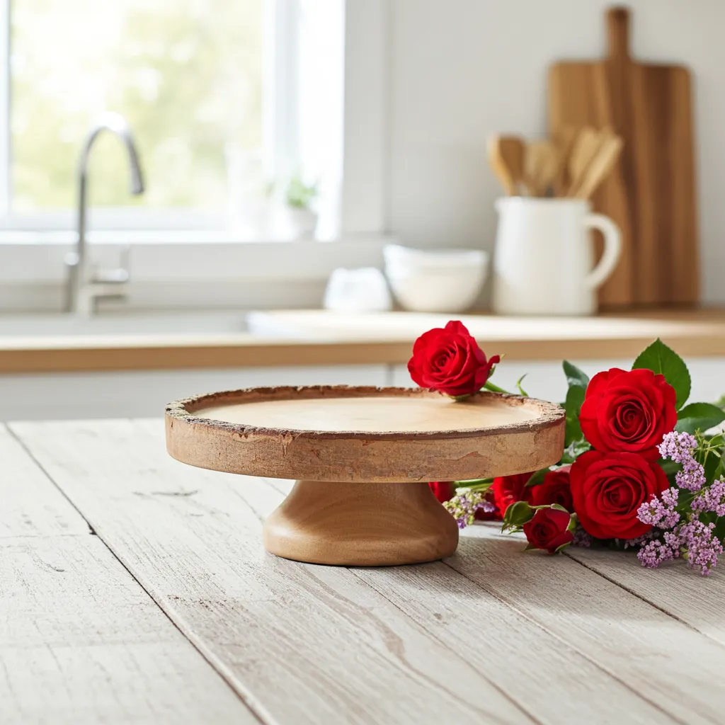 Handcrafted rustic cake stand made from solid mango wood