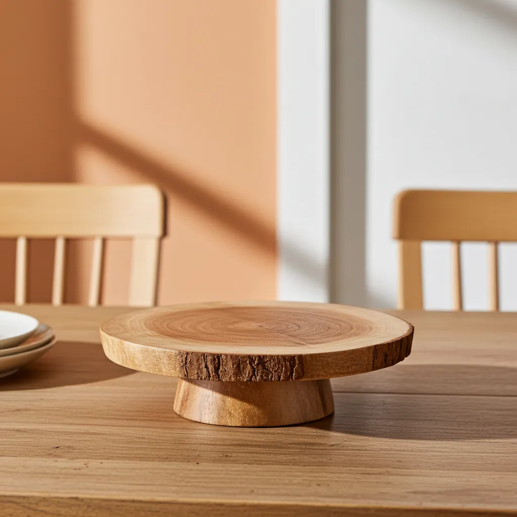 Mango wood bark cake stand 12x12x3 with natural edge finish