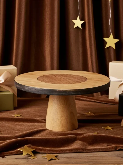 Handcrafted wooden bark cake stand made from solid mango wood