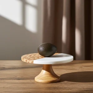 Heavy-duty marble and wood display riser featuring floral inlay design