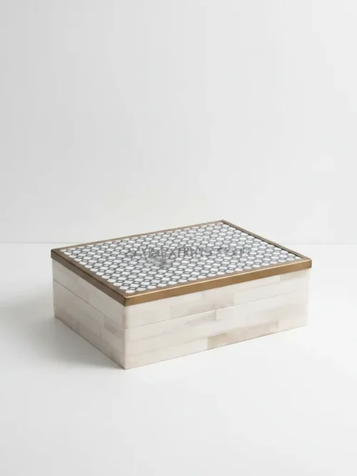 hex tile bone inlay box 12x10x4 in white and black color