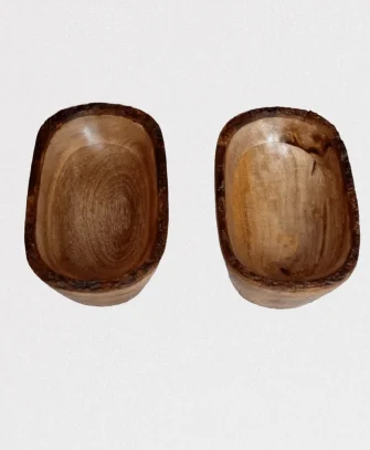 oval wooden bowl edge with bark