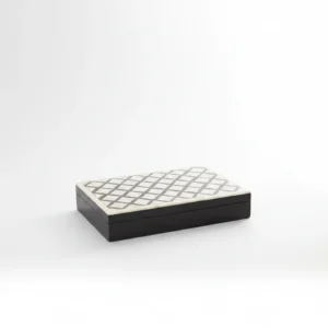 lattice bone inlay box 9x6 in black and white moroccan trellis pattern