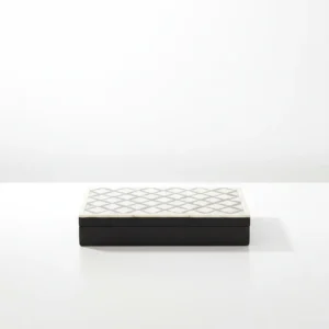 black and white lattice bone inlay box inspired by moroccan architecture