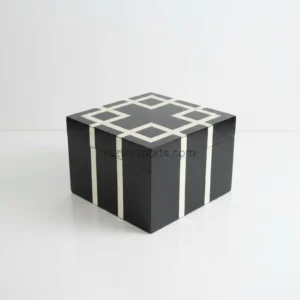 handcrafted modern art deco bone inlay box with linear frame design