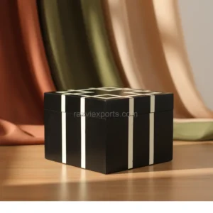 black and white modern art deco bone inlay box with minimalist symmetry