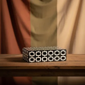 luxury moroccan geometric bone inlay box with symmetrical arabesque pattern