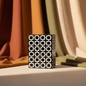 black and white moroccan geometric bone inlay box inspired by islamic architecture