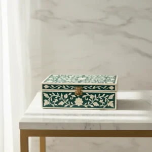 premium mughal floral bone inlay jewelry box with dense floral detailing