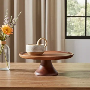 Natural mango wood cake and dessert stand for table décor