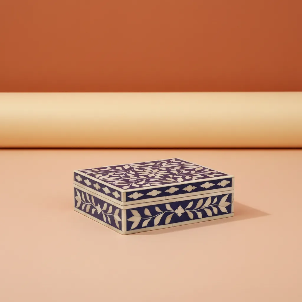 navy blue floral bone inlay box 8x6x3 decorative keepsake box