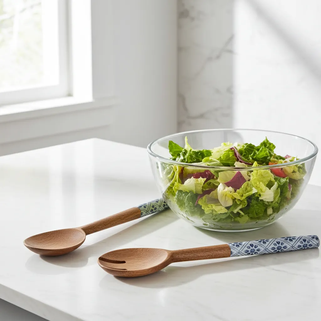 Premium Acacia Wood Spoon Set of 2 with Enamel Handles