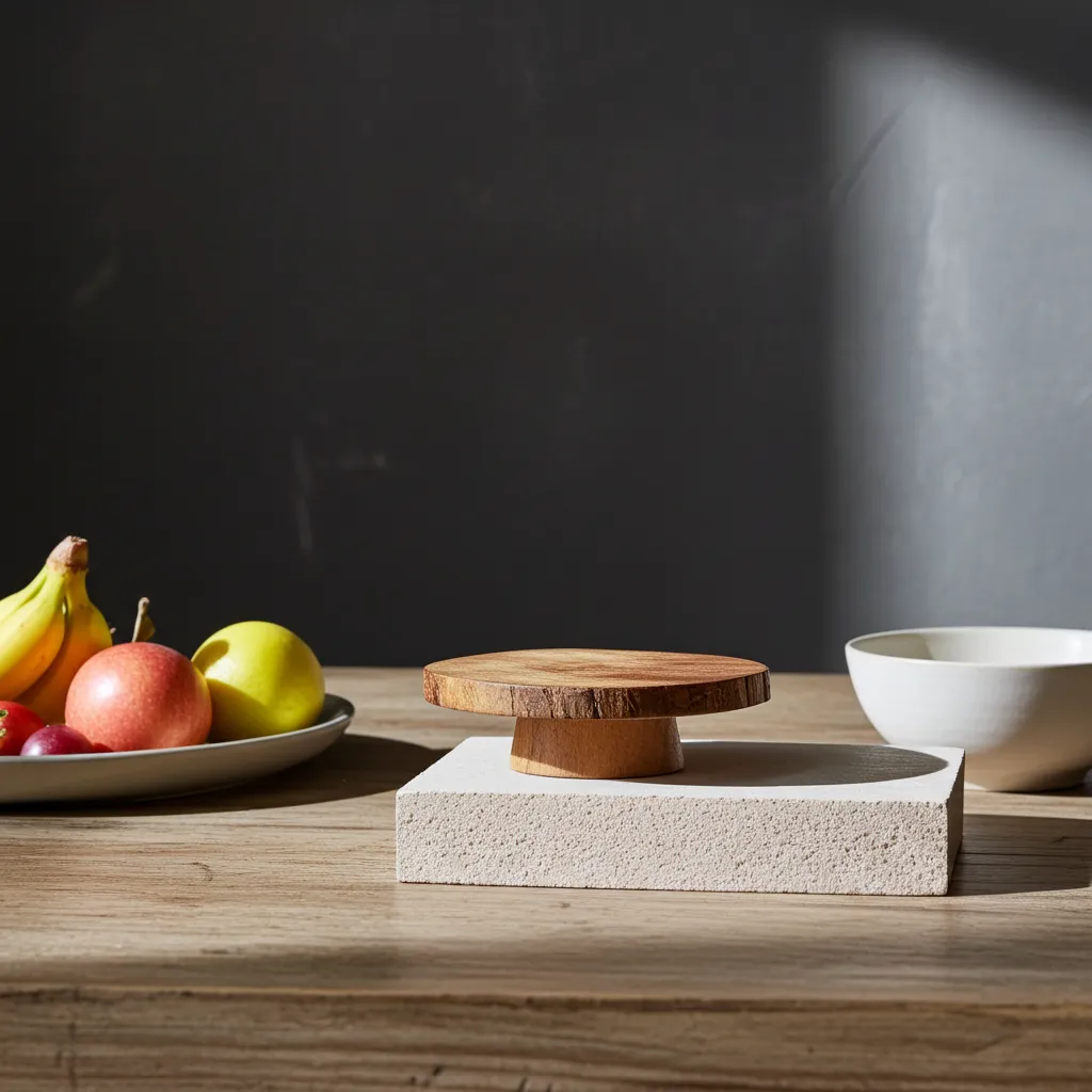 Solid mango wood cake stand with bark edge in 12x12x3 inch size