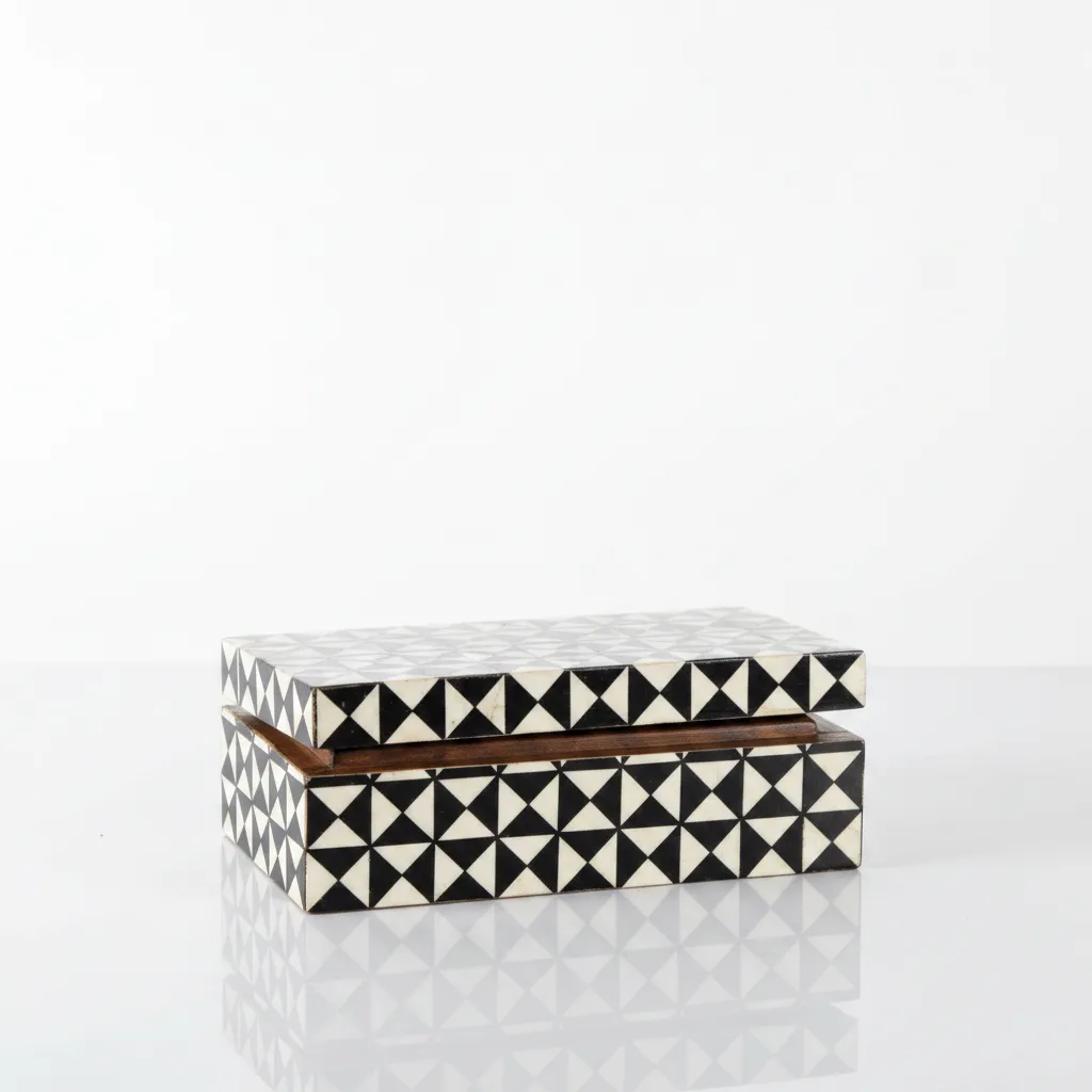 modern triangle mosaic bone inlay box inspired by scandinavian geometry