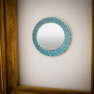 turquoise geometric bone inlay round wall mirror 24x24 handmade design
