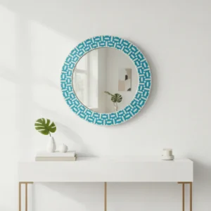 turquoise geometric bone inlay round wall mirror for modern home décor
