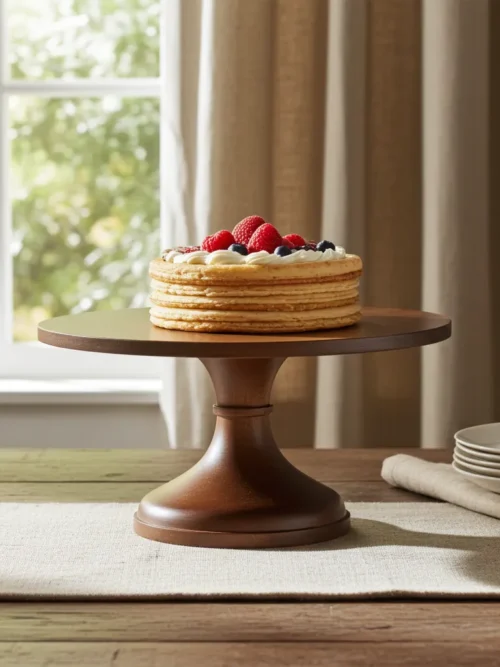 Walnut wooden cupcake stand 12x12x5 with natural wood grain finish