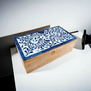 handcrafted wooden bone inlay box made from mango wood with floral inlay