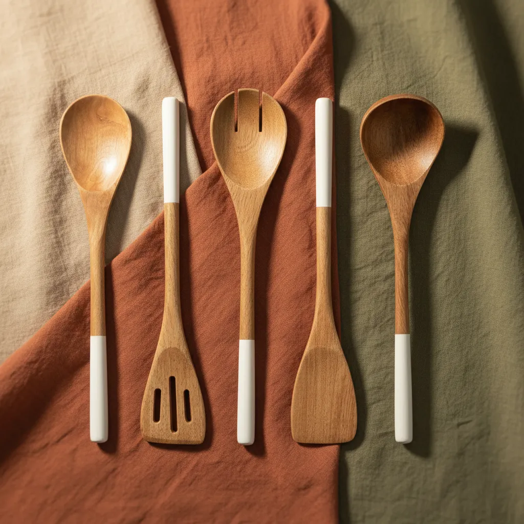 scandinavian style wooden cooking spoon set in natural mango wood