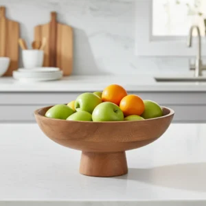 mango wood wooden fruit bowl with attached base stand