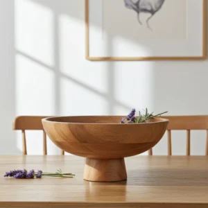 wooden fruit bowl with base handcrafted from natural mango wood