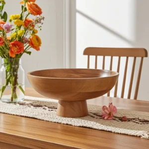 large wooden fruit bowl with base for kitchen counter fruit display