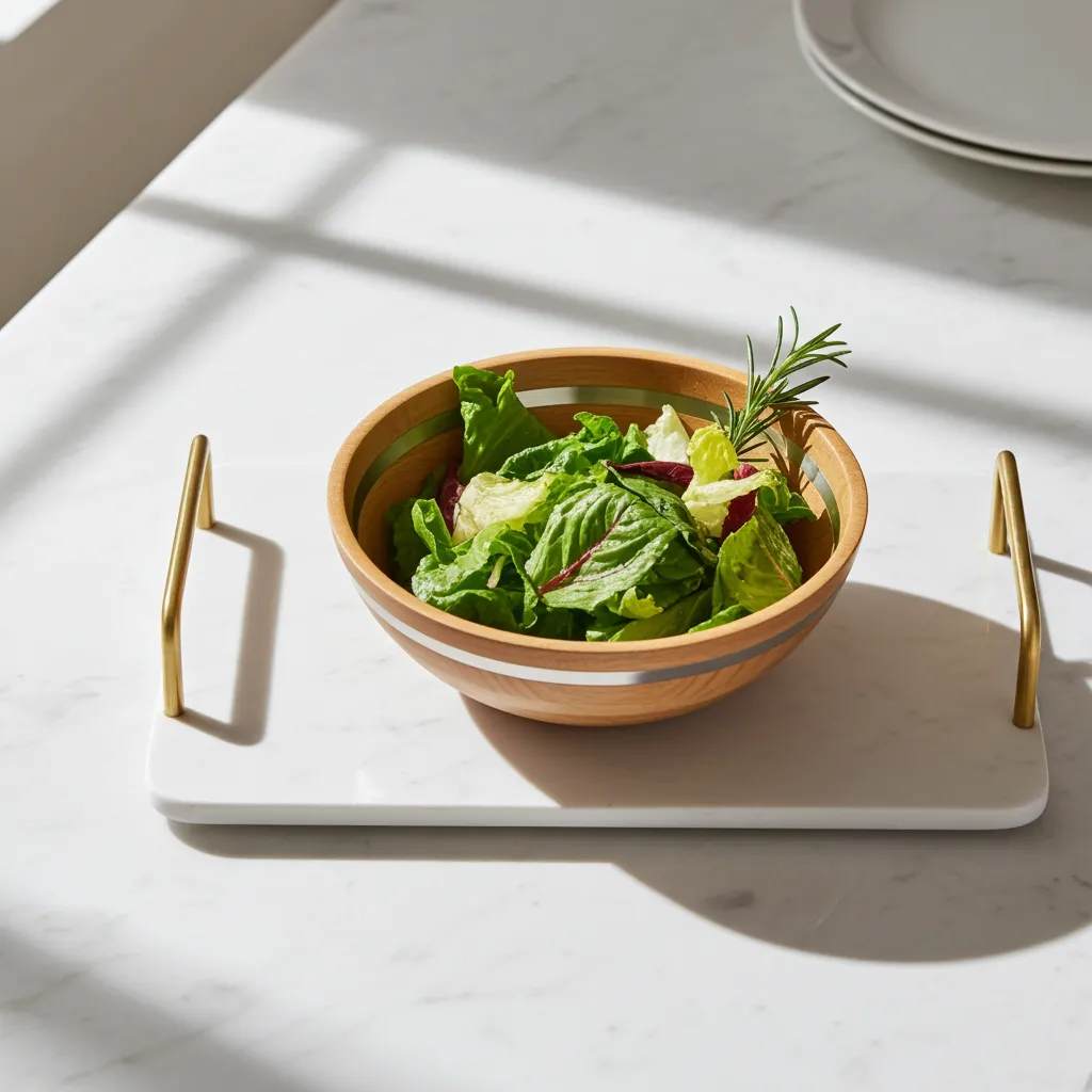 custom wooden restaurant bowl made from mango wood with brass inlay