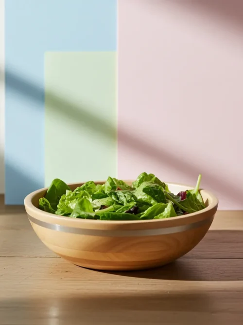 wooden restaurant bowl 8x8x3 made from mango wood with brass strip inlay