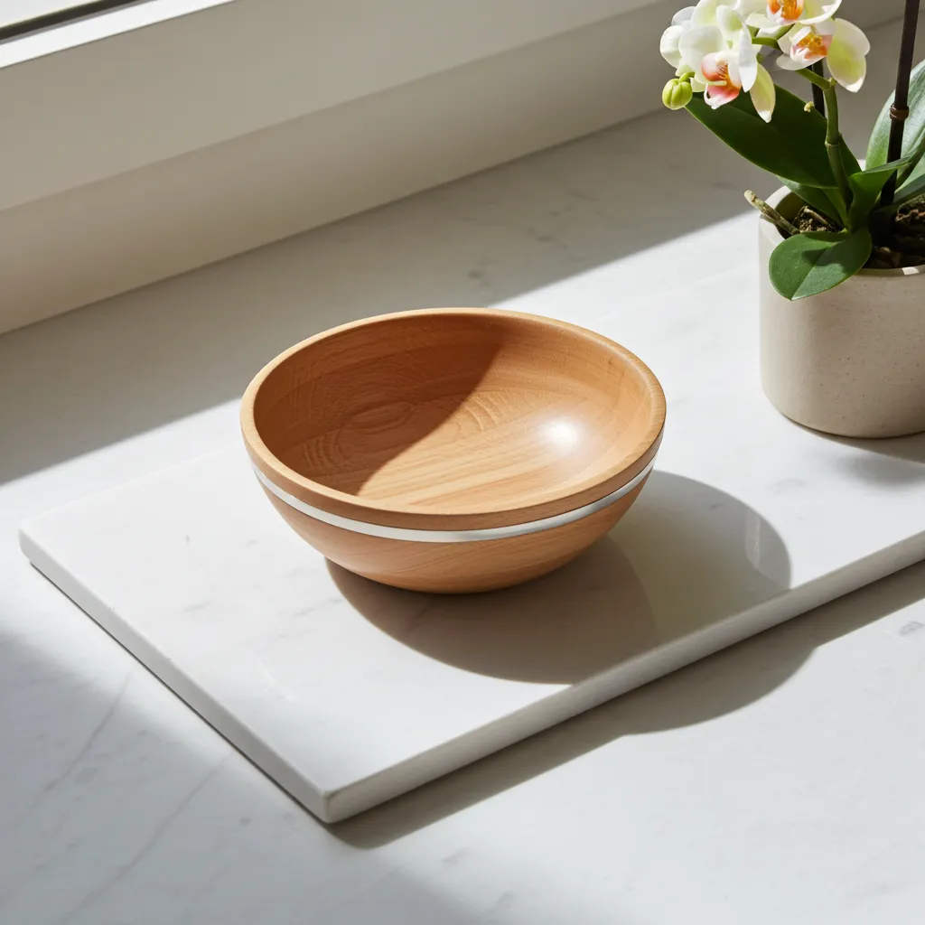 handmade wooden restaurant bowl mango wood with decorative brass inlay