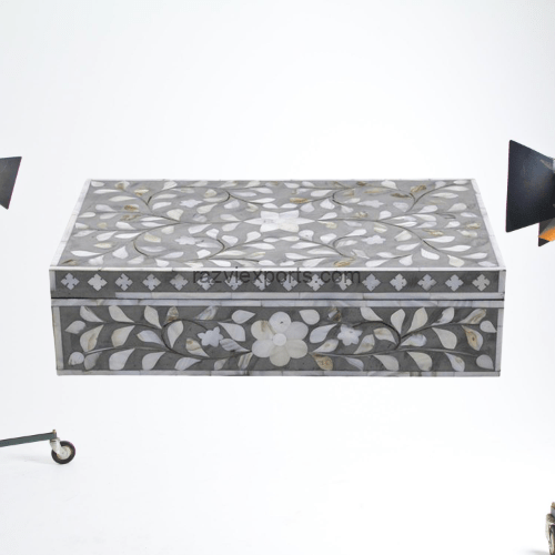 Buy floral gray and white bone inlay box best quality at lowest price