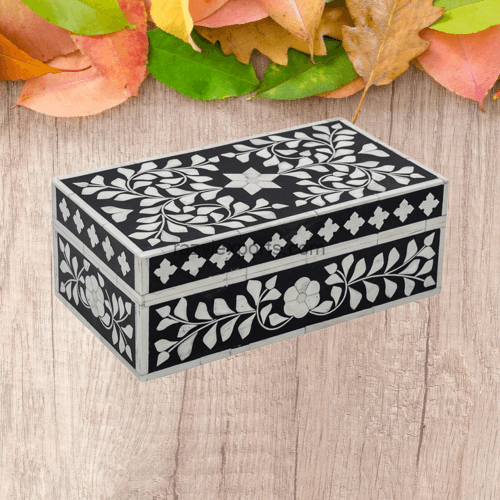 Buy floral black and white bone inlay box best quality at lowest price