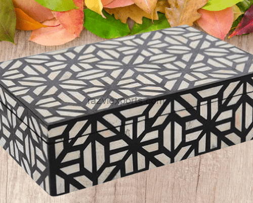 Expert Geometric Black and White Bone Inlay Box- B2B