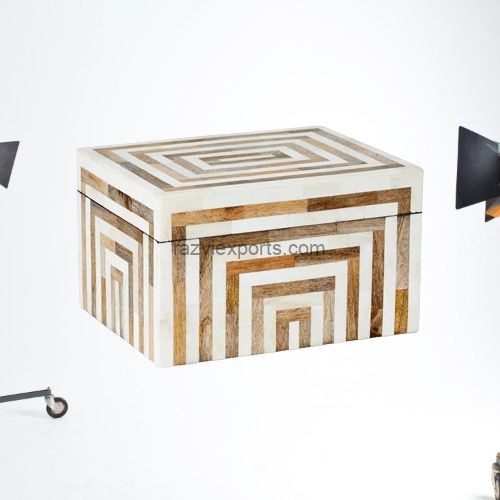 Buy geometric wood and bone inlay trinket box best- Razvi Exports