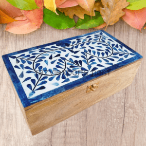 floral design wood and bone inlay storage box