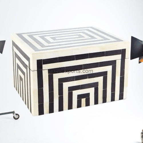 Expert Geometric Black and White Bone Inlay Box- B2B