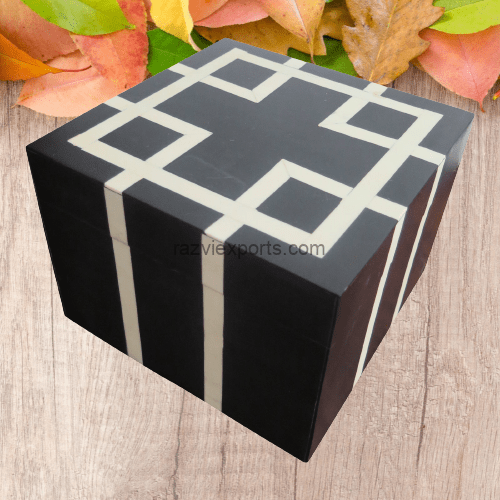 Buy geometric wood and bone inlay trinket box best- Razvi Exports