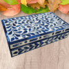 bone inlay decorative box white and blue floral design for jewellery