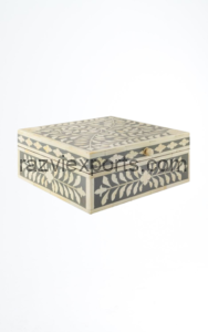 floral gray and white bone inlay box