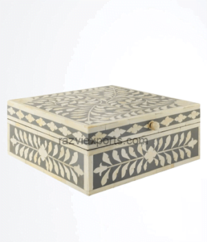 floral gray and white bone inlay box