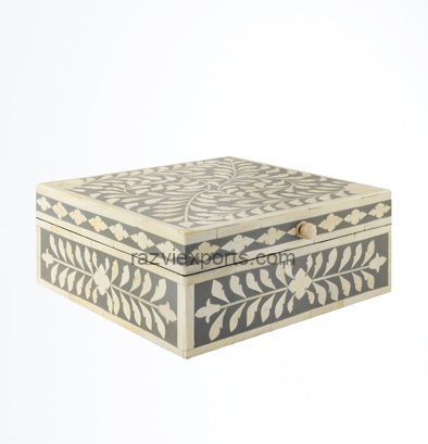 floral gray and white bone inlay box