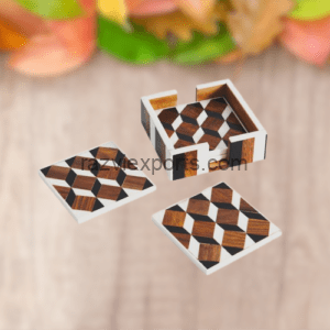 Geometric wood bone inlay coaster