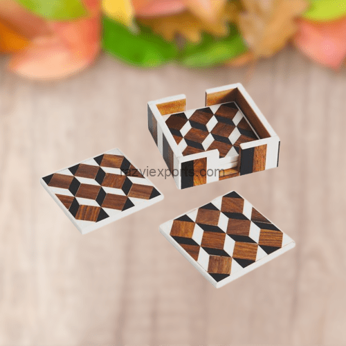 Buy Geometric wood bone inlay coaster