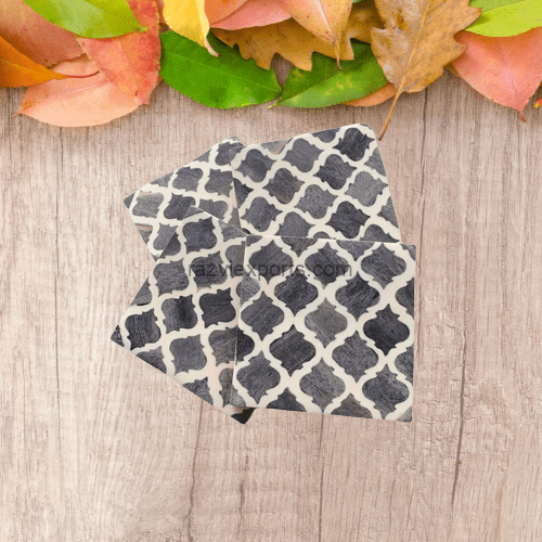 Buy Geometric Gray Bone Inlay Coaster Set 4 Pieces