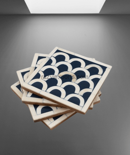 New Blue Bone Inlay Coaster Set Square Shape