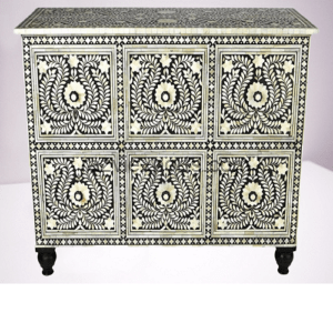 Floral Black Bone Inlay Chest Of Drawers