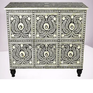 Floral Black Bone Inlay Chest Of Drawers
