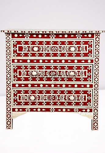 Bone Inlay Red Floral Chest Of Drawers